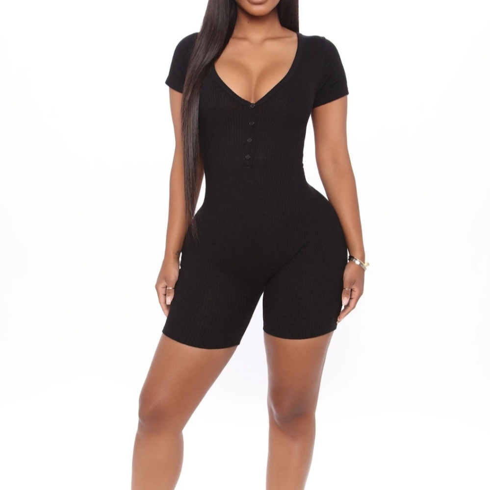 Ribbed button front romper